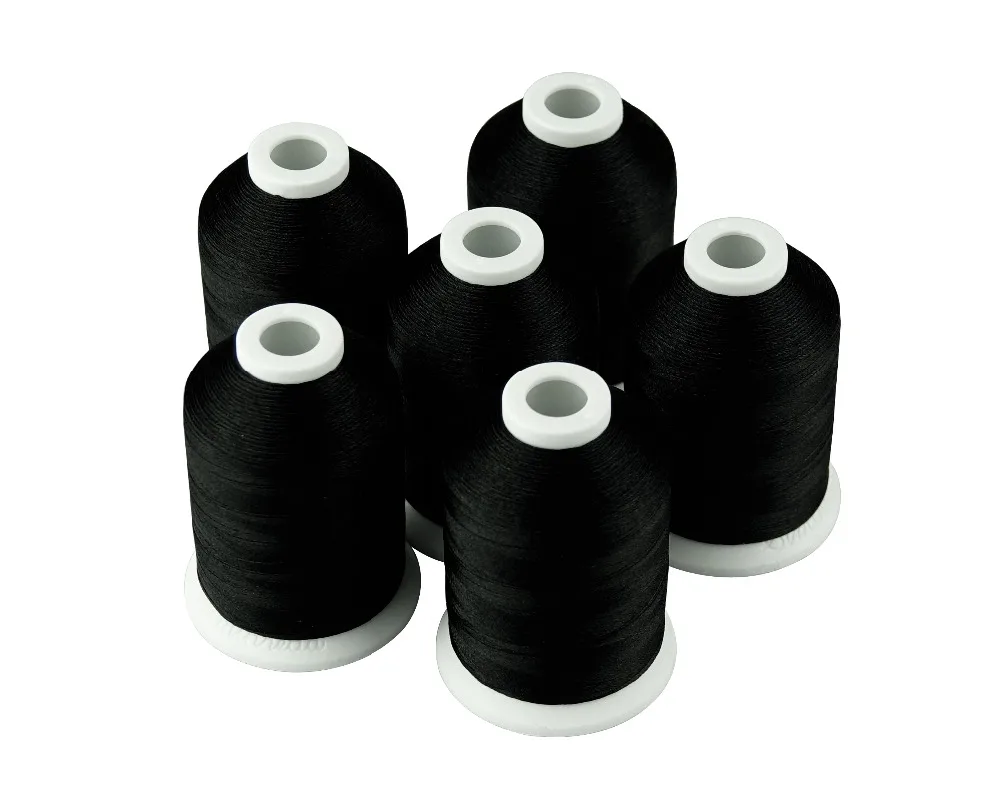 Simthread Polyester Embroidery Machine Thread 120D/2 40WT White or Black - 1000M/spool, 6 Spools/kit