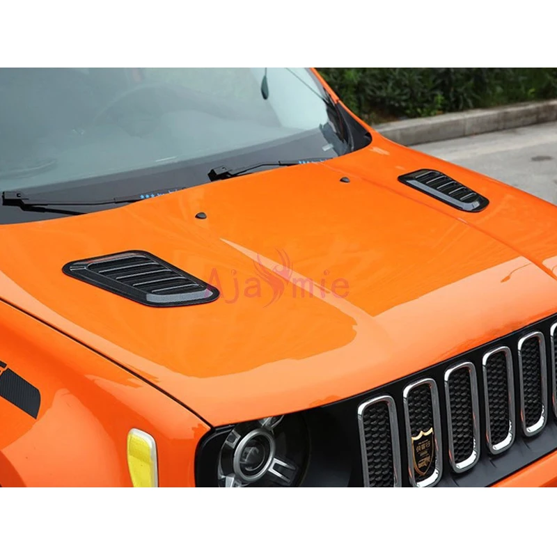 Car Hood Carbon Fiber Color Vent Cover Trims Protector ABS Chrome Styling 2016 2017 2018 For Jeep Renegade Accessories