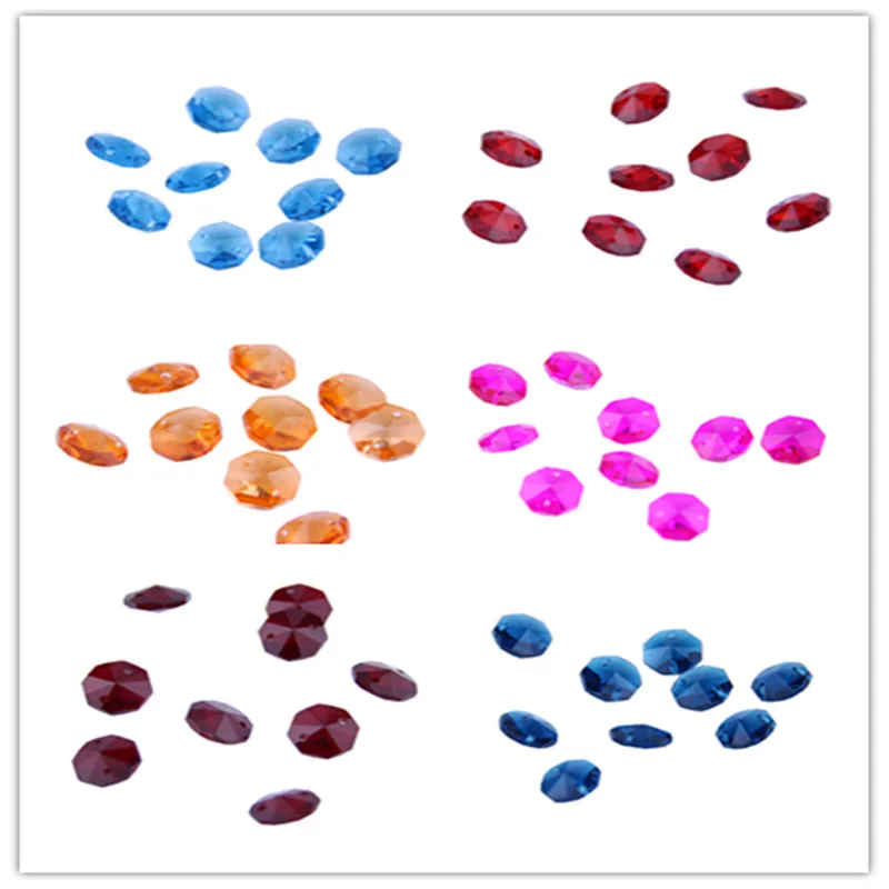 

Free Shipping 500pcs/lot 14mm Mix Color Crystal Octagonal Beads Decoration Crystal Chandelier Light Lamp DIY Parts Accessories
