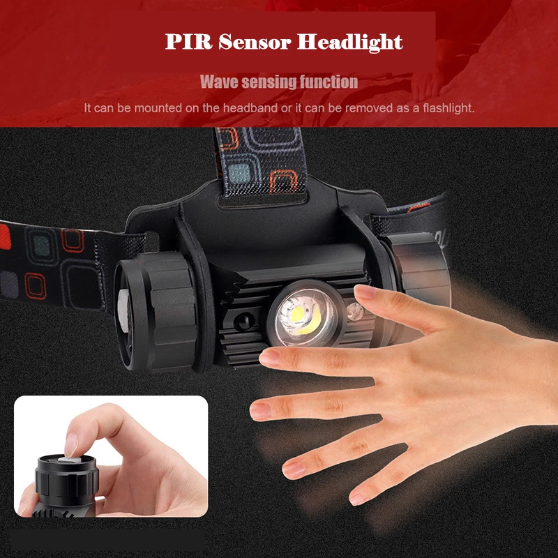 LED Headlamp Motion Sensor Headlight USB Flashlight Waterproof Camping Light Hunting Head Torch Light Emergency Lamp