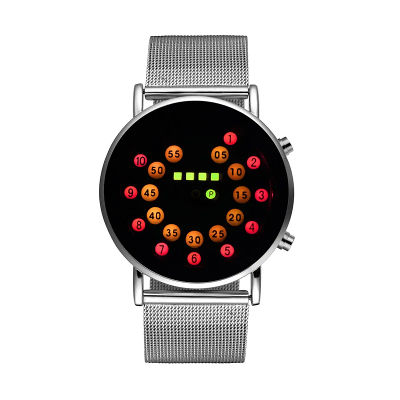 LED Fashion Cool Digital Watch Men Watches Luxury Mesh Binary Watches Male Digital Hour Clock Montre Homme Masculino Relojes