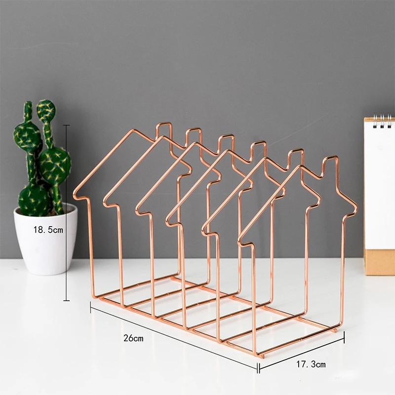 

House Shaped Book Organizer Storage Holder Office Decor Rack Bookends-Rose gold