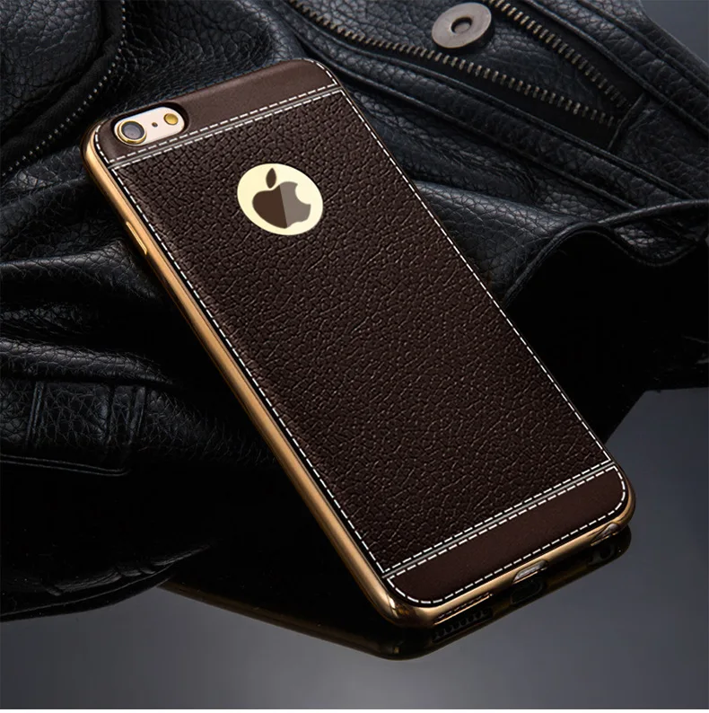 

80 pcs Wholesale Fundas Litchi grain Silicone Case for iPhone 6 6S Plus 7 Plating TPU Soft Cases Leather Pattern Cover