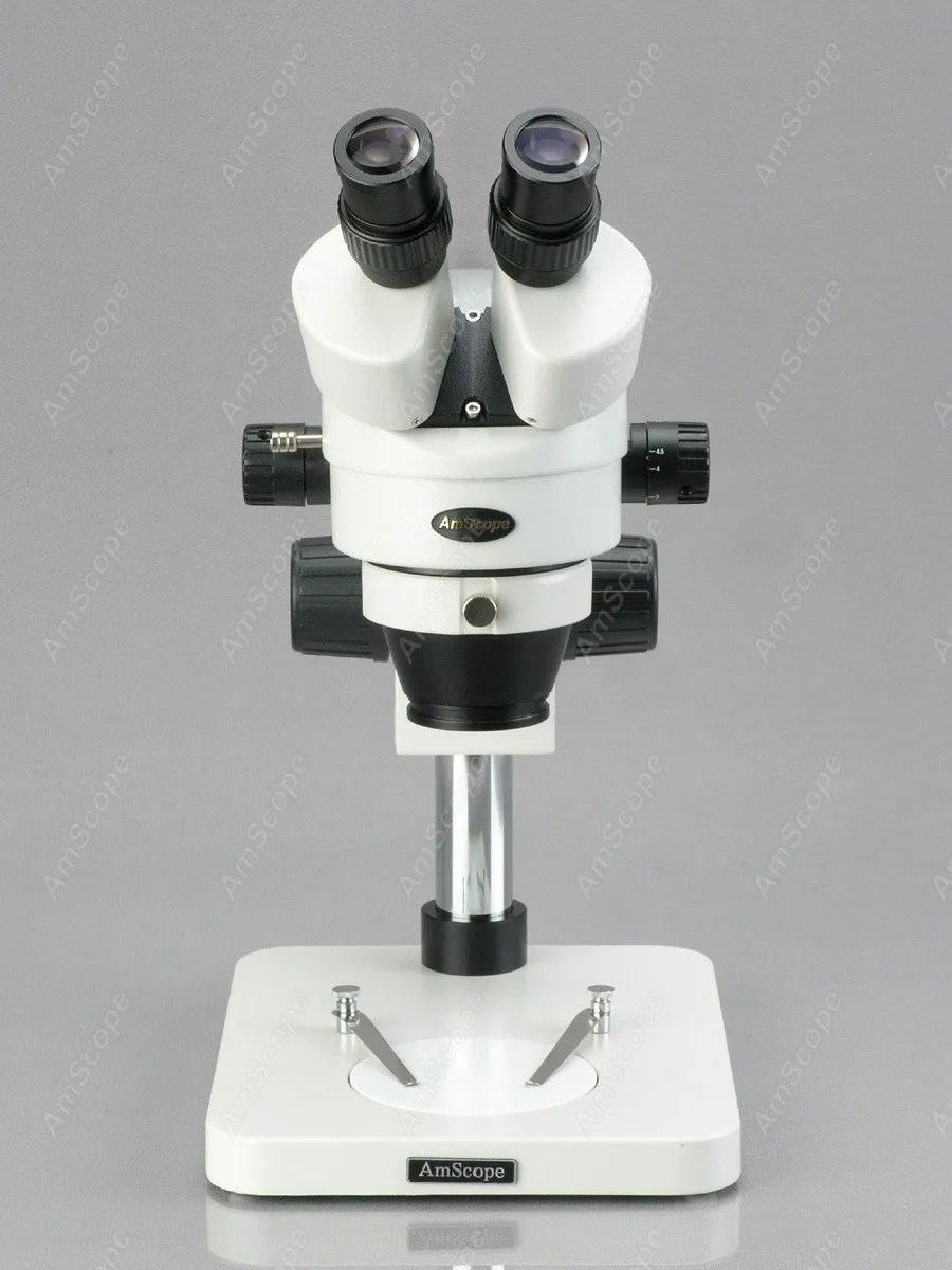 AmScope Zoom Binocular Stereo Microscope 7X-90X+ 6W Dual-Gooseneck LED Illuminator on Compact Pillar Stand