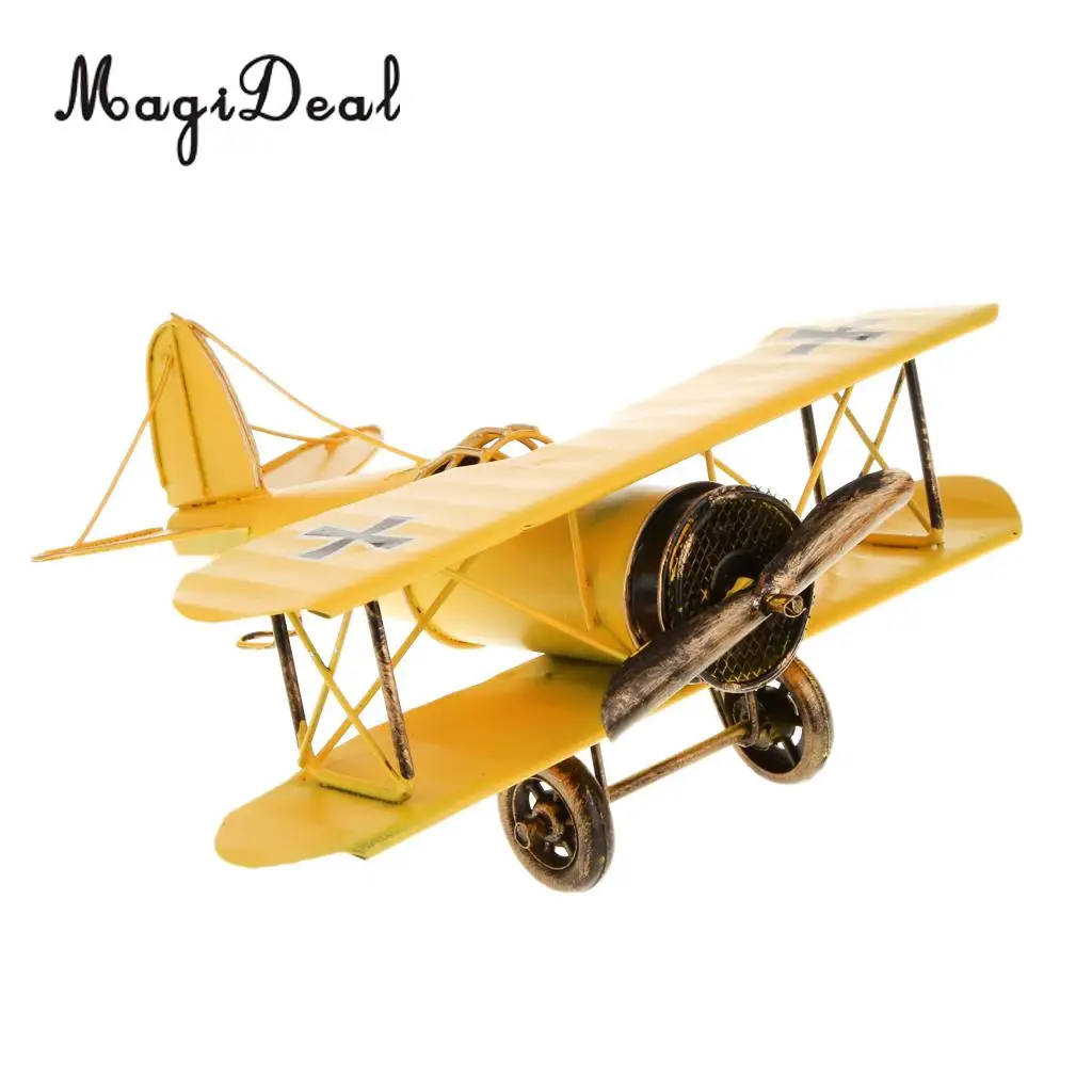 MagiDeal 1Pc Vintage Metal Airplane Model Biplane Aircraft for Home Livingroom Decor Children Boys Preschoolers Outdoor Fun Toys