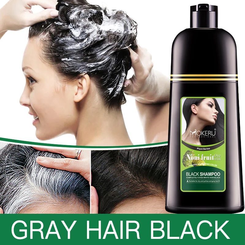 Mokeru 3pcs/Lot Organic Noni Fruit 5 Mins Fast Dye Black Color Permanent Black Hair Dye Shampoo For Women Gray Hair