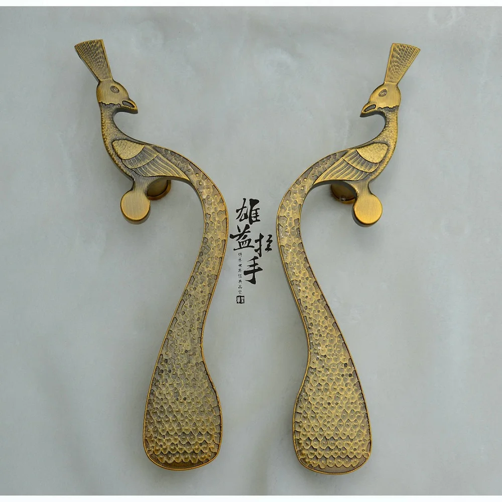 

Chinese antique bronze peacock carved door handle modern glass doors sliding door handle of the Hand in Hand