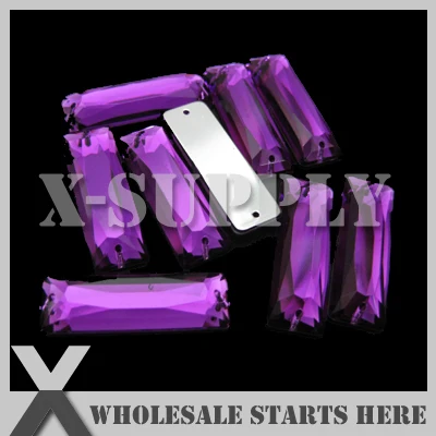 

7x18mm Rectangle Bar Amethyst Sew on Flat Back Acrylic Rhinestone Gems with 2 Holes/Wholesale Bulk