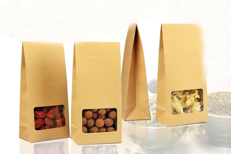 10*23.5*6cm 100pcs Quality packaging Kraft paper Stand Up bag Food Square window box Bags of nuts/Tea/Cake/Cookies/Coffee bags