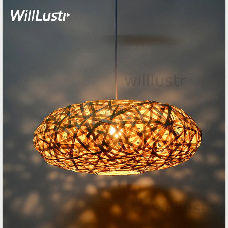 

bamboo pendant light bird nest handmade home bedroom hotel dinning room restaurant hand knitted suspension hanging light