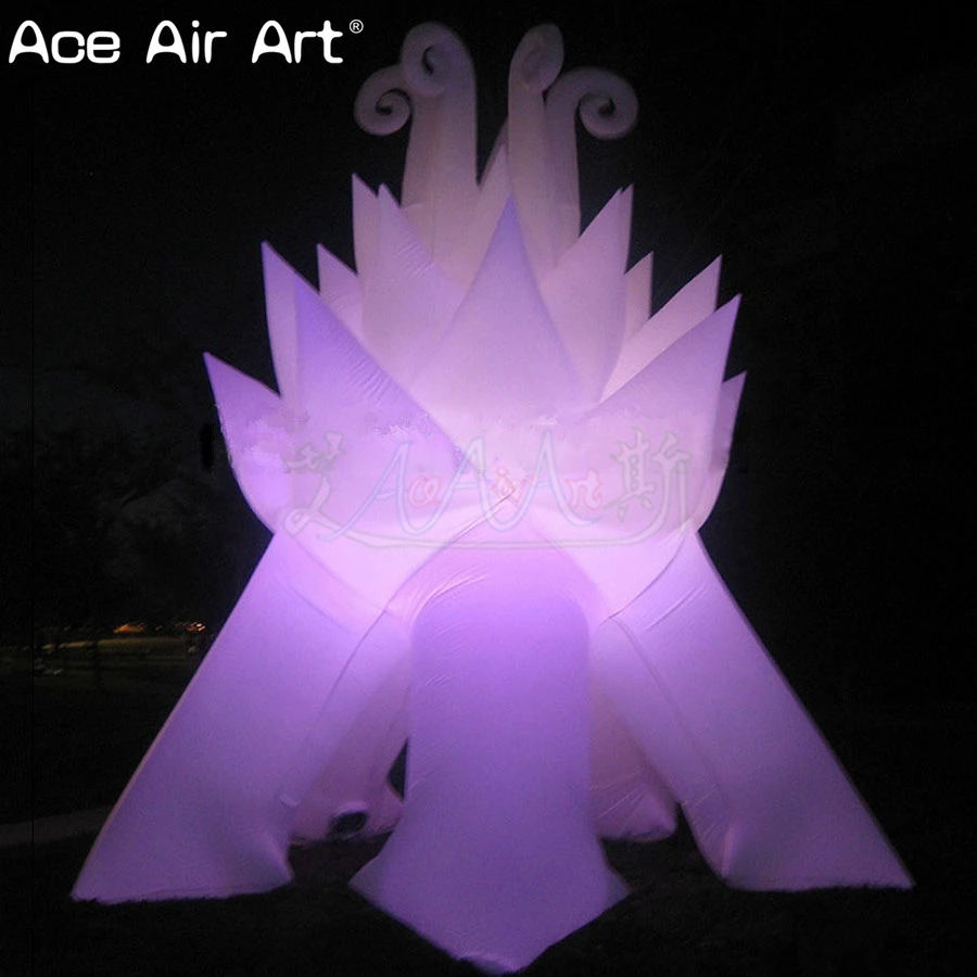 3mH Inflatable Lighting Decoration Beautiful Glowing Campfire Shape Model Flower Replica for Lawn Party