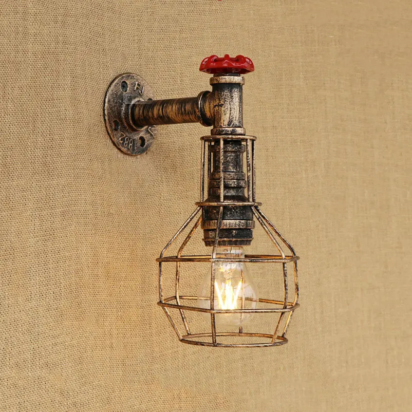 

Loft Vintage Wall Lamp Iron CageLight Bedroom Study Stair Corridor Bar Club Pub Restaurant Cafe Lamps Retro Bra Wall Sconce