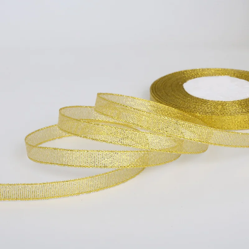 25 Yards/Roll Handmade Gold Silver Glitter Ribbon 7-38mm Luster Wedding Christmas Decoration DIY Webbing Card Gift Wrapping