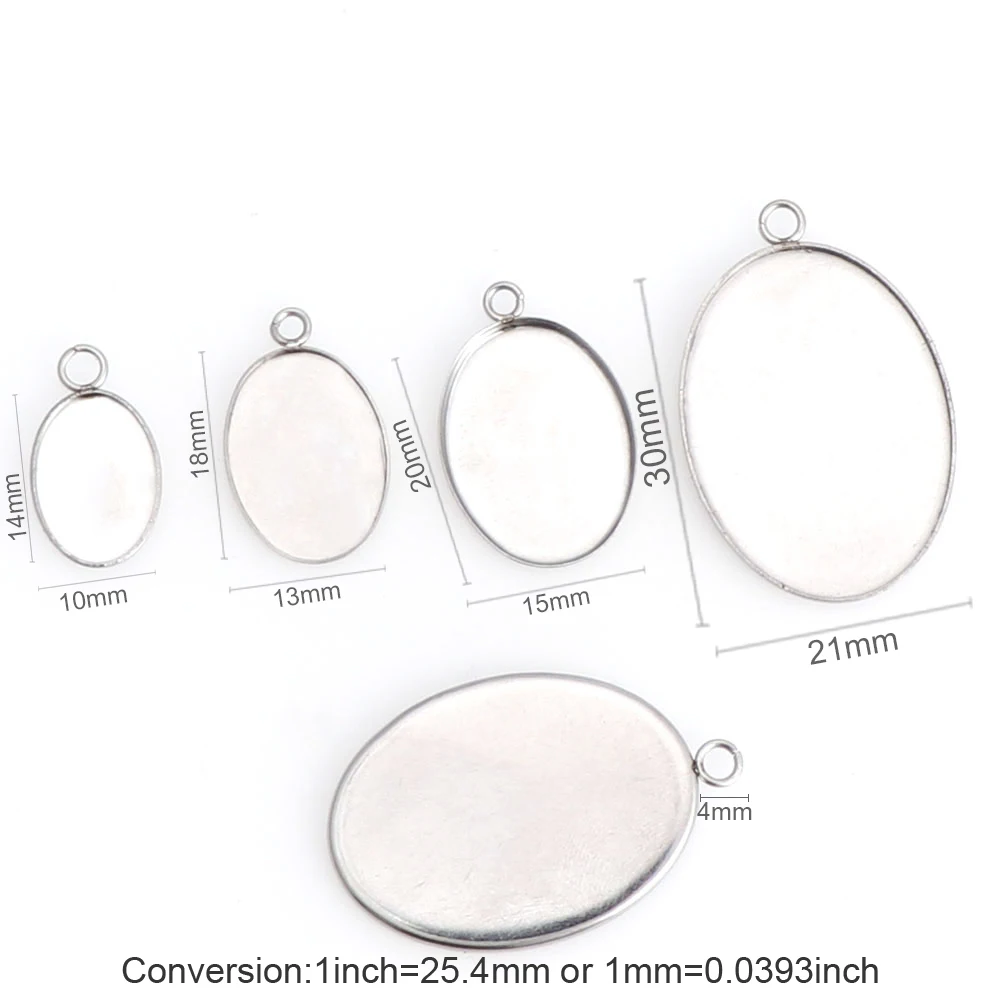 10pc Stainless Steel Inner Size 10x14/13x18/15x20/21x30mm Oval Pendant Cabochon Base Settings Bezel Jewelry Making Component