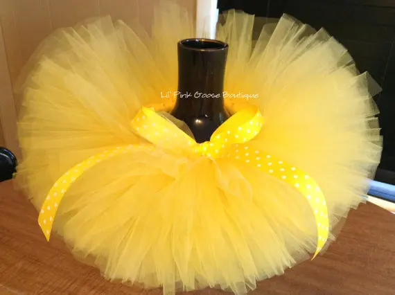 Cute Girls Yellow Fluffy Tutu Skirts Infant Toddler Fluffy Layers Tulle Pettiskirts with Ribbon Bow+Headband Kids Ballet Tutus