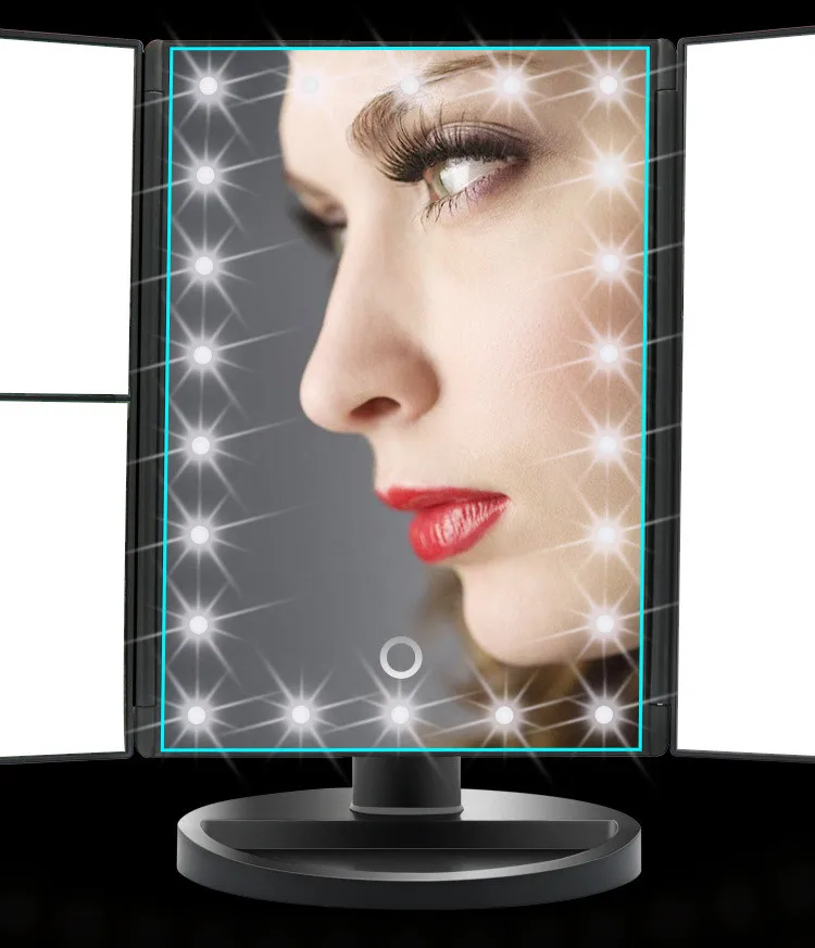 Makeup Magnifier Mirror 2X 3X tri folded Bright Compact Pocket LED lgihts Folding Mirror Makeup 180 Degree Rotation Touch Screen