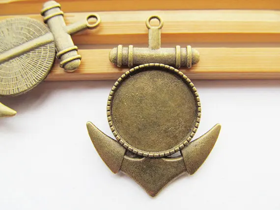 100pcs Antique Silver/Antique Bronze Anchor Base Setting Pendant Charm/Finding,20mm Cabochon/Cameo Tray Bezel,DIY Accessory