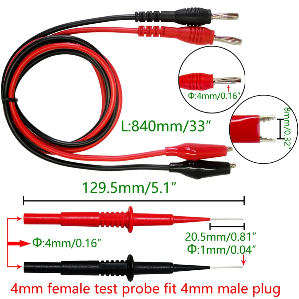 AideTek New sharp and hard stainless steel needle test leads 4 DMM multimeter CE CATII 600V  MAX. 1A 4mm socket  P1080SET