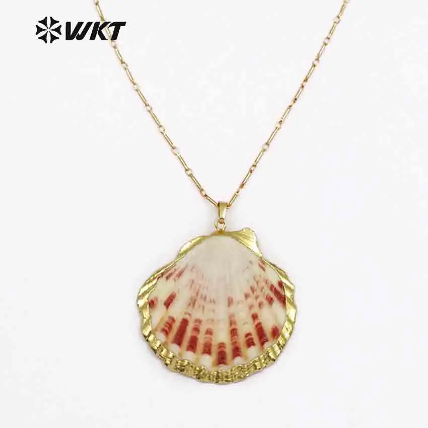 WT-JN040 WKT Wholesale 10PCS/Lot Genuine Scallop Shell Necklace With Gold Tirm Non Tarnishable 18