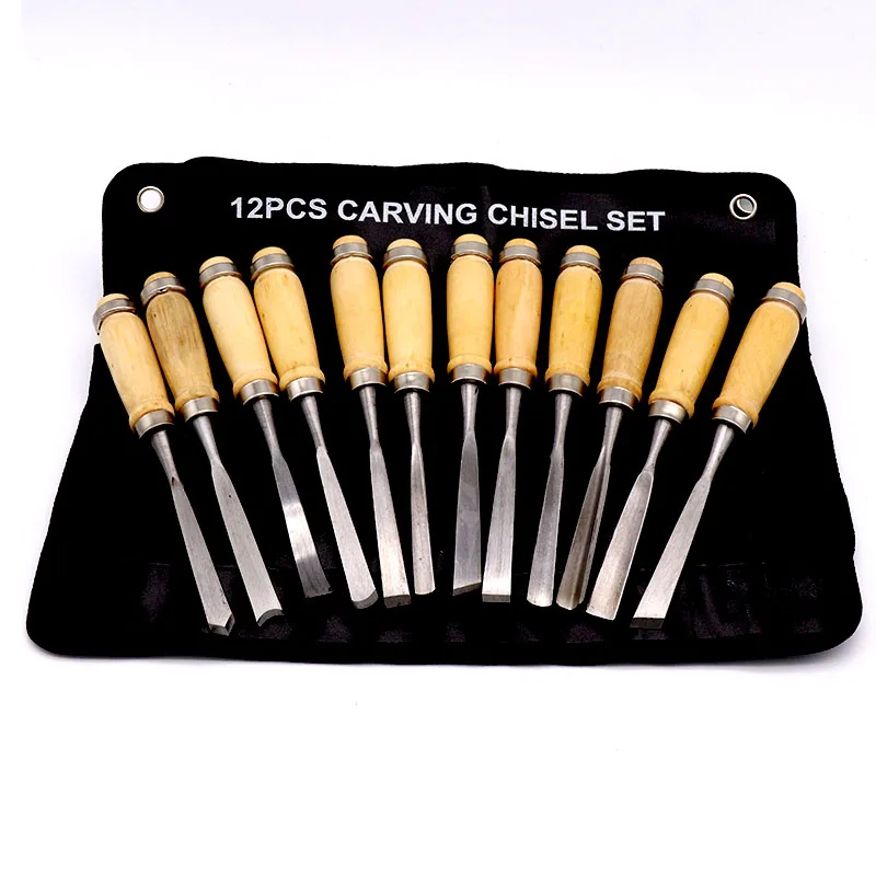 12pcs Wood Carving Handwoodcut knife butt/corner/skew/round/Arc machete Chisel Woodworking Professional Lathe Gouges Tools