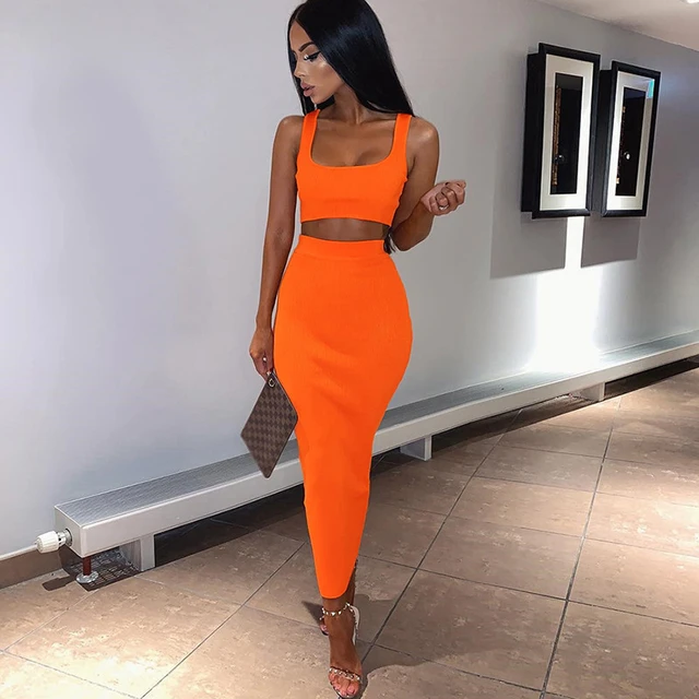 Neon Orange Outfits Women Orange Green Neon Outfit Neon Green Two Piece Outfit New Aliexpress