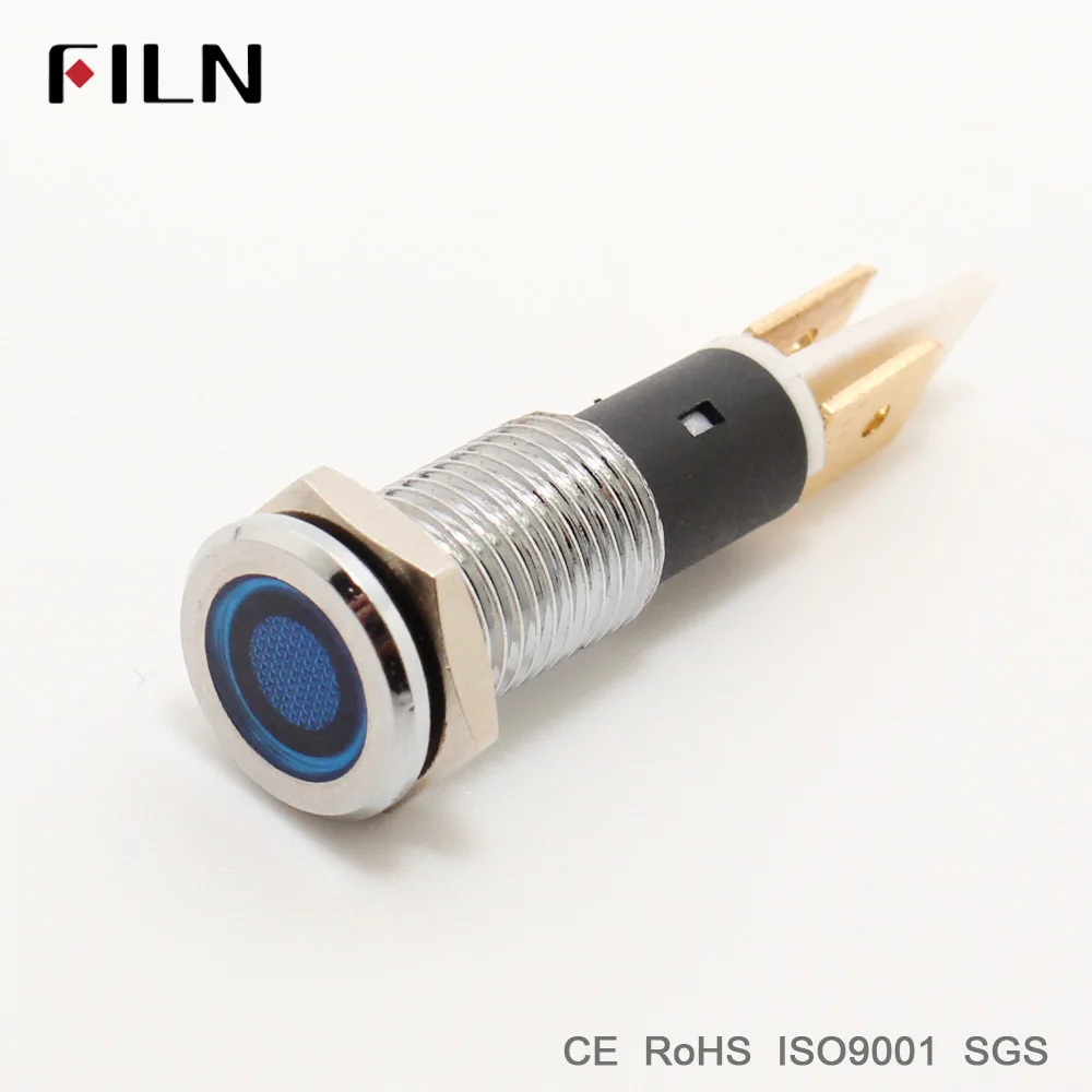 FILN metal pilot lamp indicator signal 10mm red yellow blue green white 12v 24v 110v led light