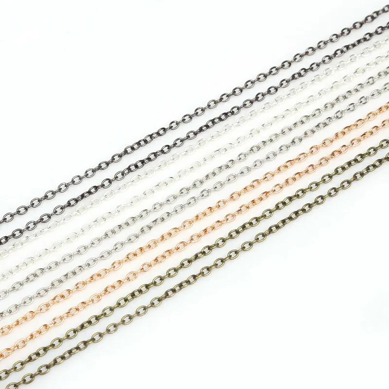 3X2mm 5m/lot Rhodium/Silver/Gold/Gunmetal/Antique Bronze Plated Necklace Chains for DIY Bracelet Jewelry Findings Making