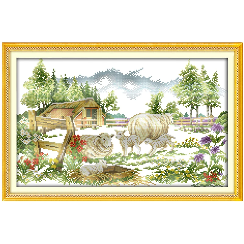 The Farm Landscape Patterns Counted Cross Stitch Set DIY 11CT 14CT 16CT Stamped DMC Cross-stitch Kit Embroidery Needlework Craft