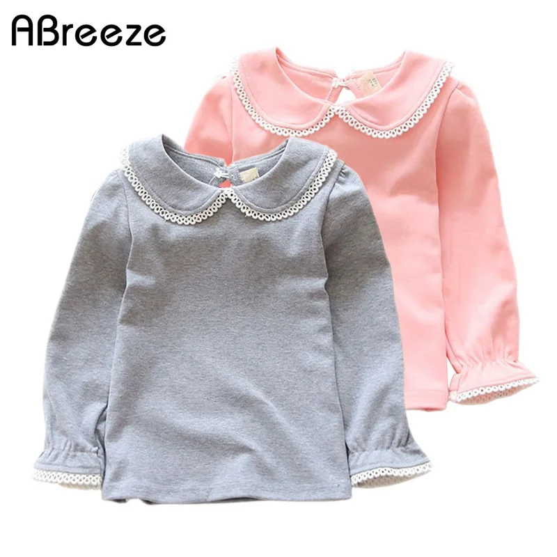 T-shirt per bambini nuovi per bambini primavera autunno cotone abbigliamento per ragazze rosa bianco t-shirt per bambini camicie a maniche lunghe per ragazze solide