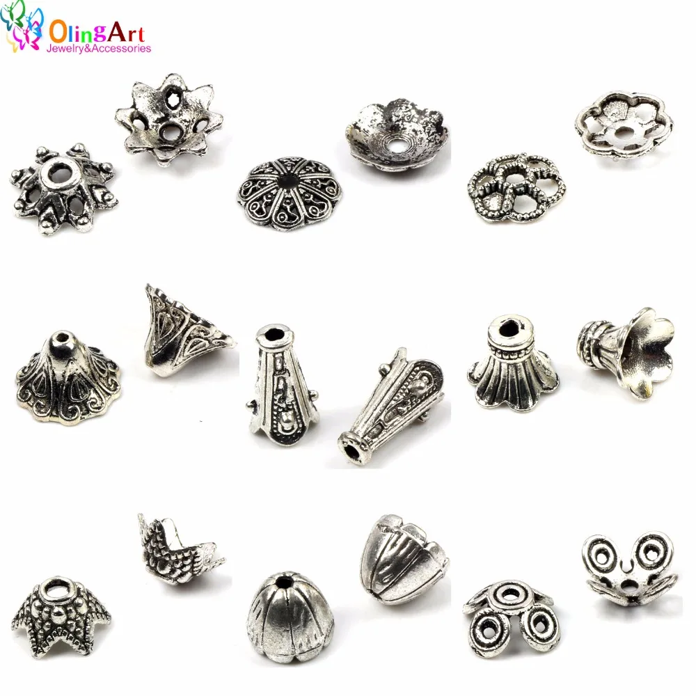 OlingArt Various styles of bead caps Tibetan Lantern Spacer Beads Metal Daisy Wheel Spacers DIY Jewelry Making Lantern Retro