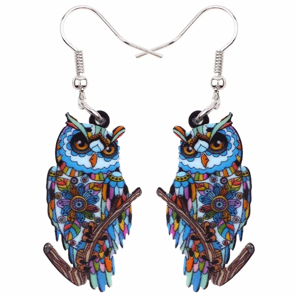 Bonsny Acrylic Stud Owl Bird Earrings Drop Dangle Long Big Novelty Animal Jewelry For Women Girls Gift Charms Accessories Bijoux