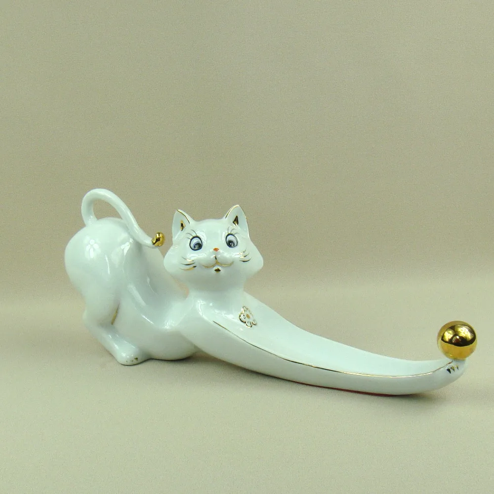 Cute Porcelain Kitty Model Jewellery Display Rack Decorative Ceramics Cat Sculpture Jewels Organizer Ornament Craft Accessories