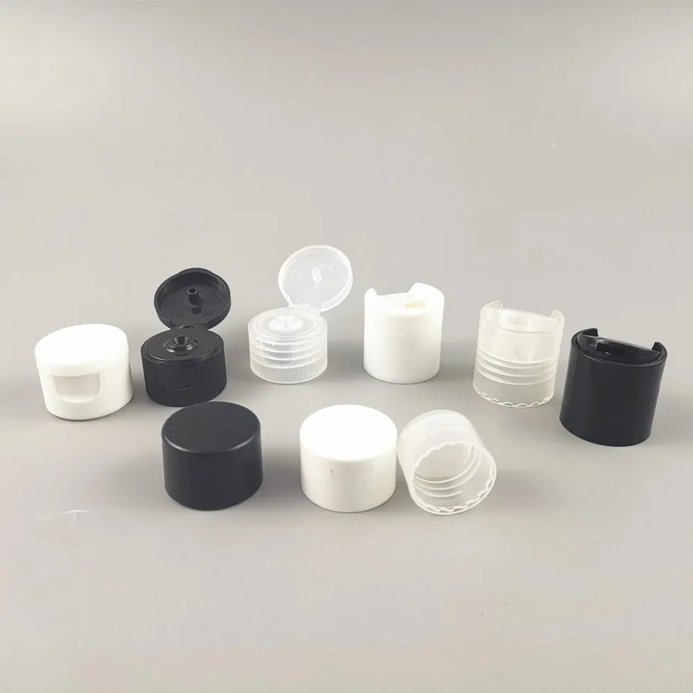 Wholesale 100 x 20MM 24MM White Black Clear Dispensing Cap Disc Snap Top Screw neck Cap only Use for 20/410 24/410