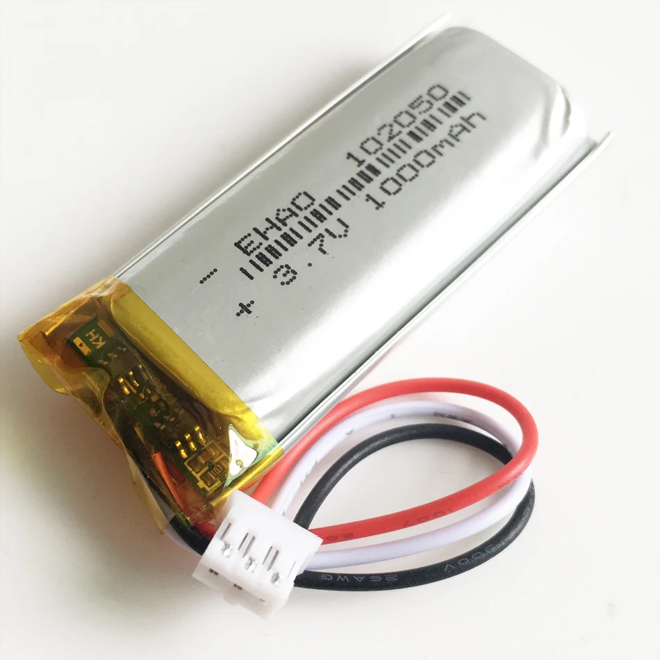 Akumulator Lipo 3,7 V 1000 mAh 102050   z wtyczką JST 3PIN 1.0/1.25/1.5/2.0/2.5 do kamery GPS z mikrofonem przewodowym