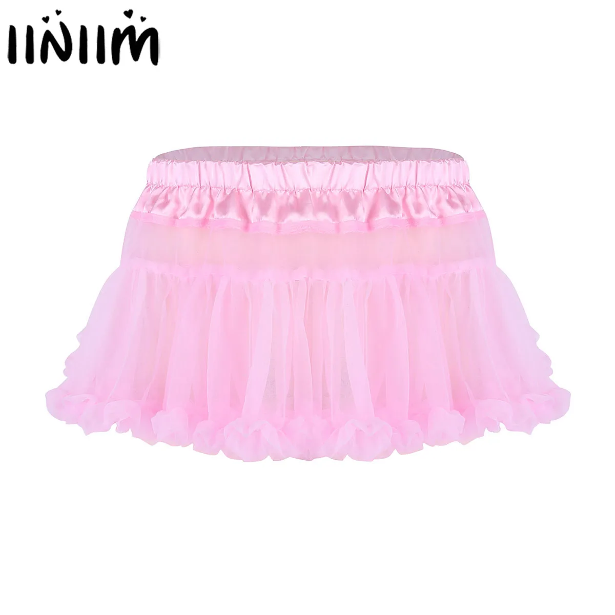 iiniim Mens Sissy Lingerie Panties Satin Elastic Waistband Frilly Ruffled Tulle Layered Skirt Short Babydolls Mini Tutu Skirts