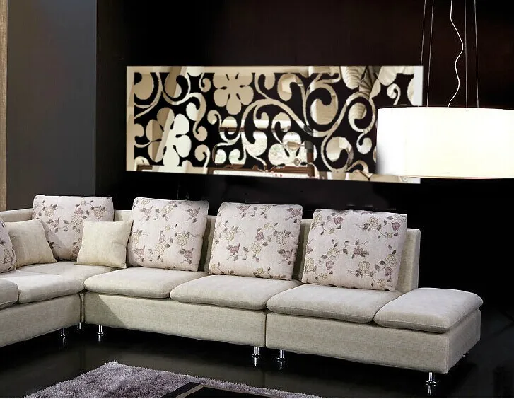 NEW  crystal Acrylic 3D cut out flower frame wall  mirror sticker  ,3d wall stickers for  TV backing  living room  bedroom deco