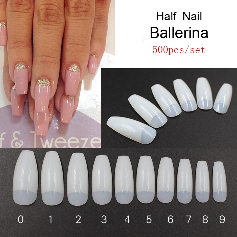 500pcs/bag Professional Ballet Natural Color French False Nail Tips Artificial Square Head Fake Nails Art Acrylic Manicure Tools