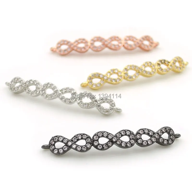 

35*5*3mm Micro Pave Clear CZ Arc Bar Connector Of 3 Infinity Symbols Fit For Women As DIY Bracelets Accessory