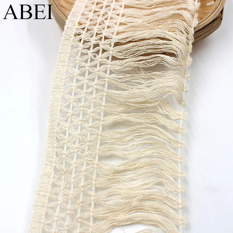 2yards/lot Cotton Tassel Lace Trimming for Curtain Home Texile Decoration Beige Cotton Lace Ribbon Garment Apparel Accessories