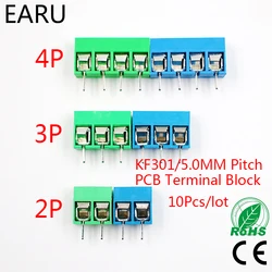 端子台コネクタpcb,10ピース/ロットKF301-5.0-2P KF301-3P KF301-4Pピッチ5.0mmストレートピン2p 3p 4pネジ青緑