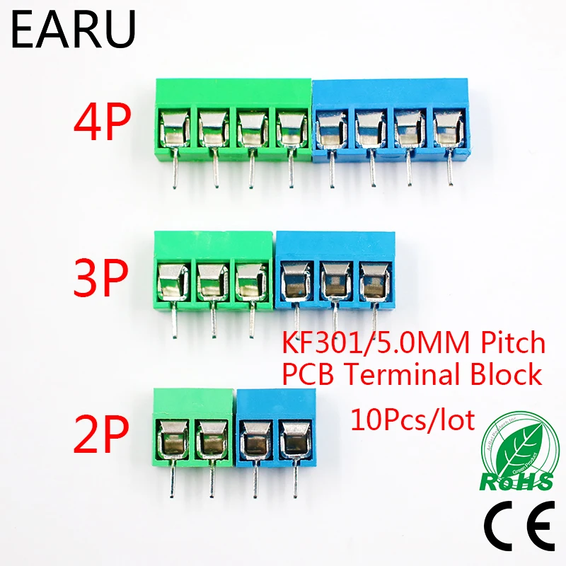 10 sztuk/partia KF301-5.0-2P KF301-3P KF301-4P skok 5.0mm prosty Pin 2P 3P 4P śruba PCB złącze listwy zaciskowej niebieski zielony