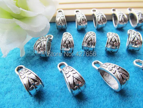 

200pcs Filigree Antique Silver tone Bails Beads Connector Pendant Cham Finding,Fit Charm Bracelet Necklace,DIY Accessory