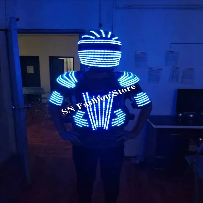 L99 LED helmet ballroom dance led costumes mens robot dance clothes led suit led mask party stage show dj singer wears lighting