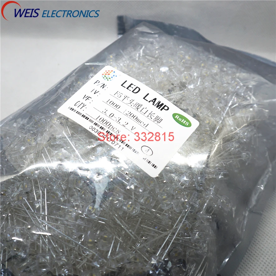 

1000PCS F5 WARM WHITE LED DIP-2 5MM ( FLAT ) Water Clear LONG LEGS 3.0-3.2V 1000-1200MCD light emitting diode LAMP