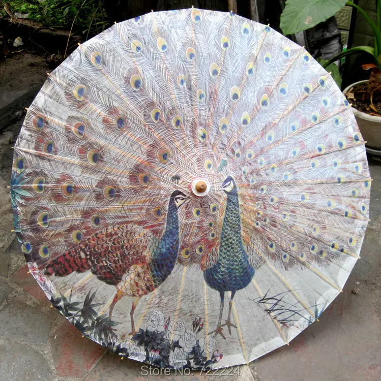 Dia 84cm Chinese Traditional Handmade Peafowl Flaunting its Tail Umbrella Waterproof Parasol Dance Props Oiled Paper Umbrella