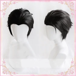 Anime Katsuki Yuuri Short Black Slicked Back Heat Resistant Cosplay Costume Wig + Wig Cap