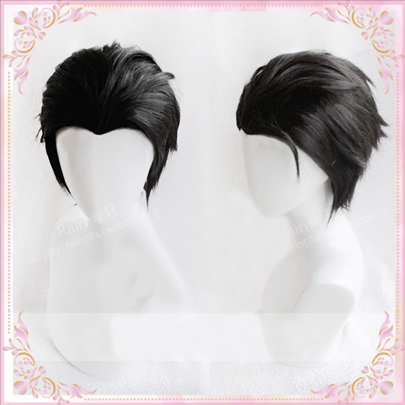 Anime Katsuki Yuuri Short Black Slicked Back Heat Resistant Cosplay Costume Wig  + Wig Cap