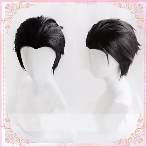 Anime Katsuki Yuuri Short Black Slicked Back Heat Resistant Cosplay Costume Wig + Wig Cap