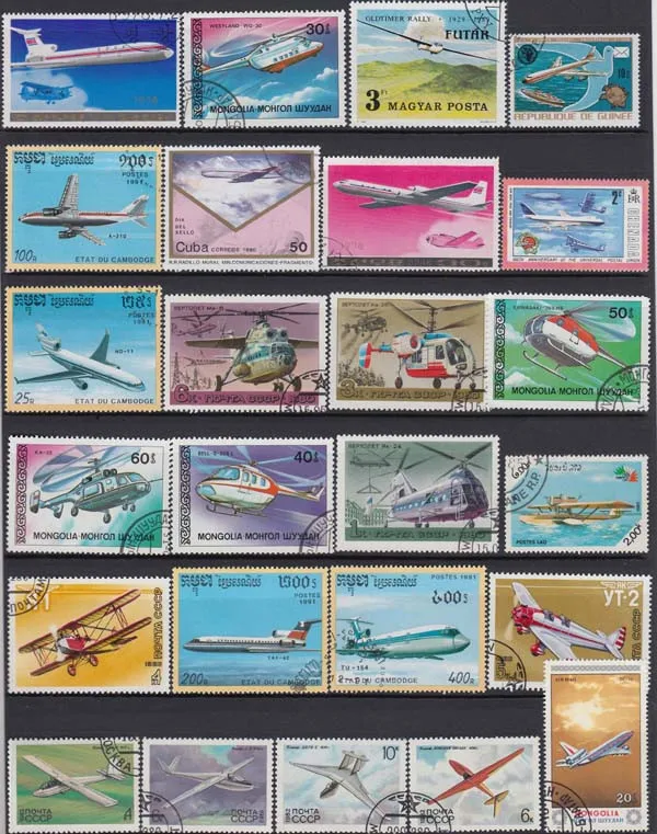 Plane Fly 50 PCS / lot all different  Topic Plane Unused Postage Stamps With Post Mark For Collecting postal stampel  World