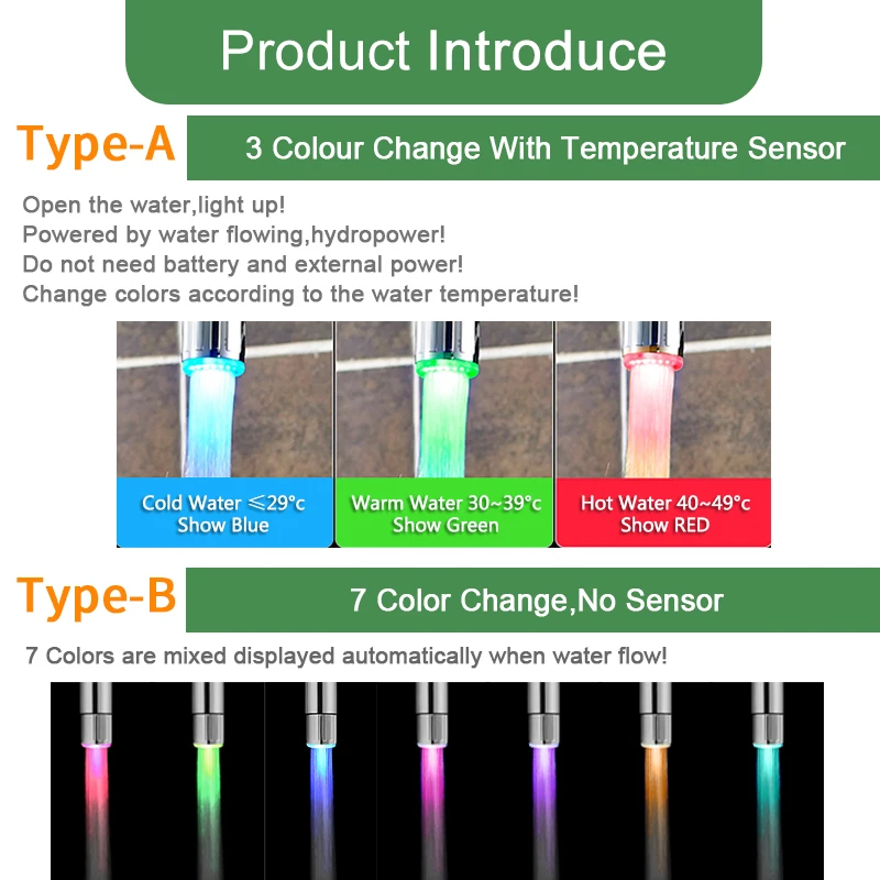 LED Faucet Shower Hose Temperature Sensor Colorful LED Lights Intelligently Identify Temperature And Color Faucet Shower